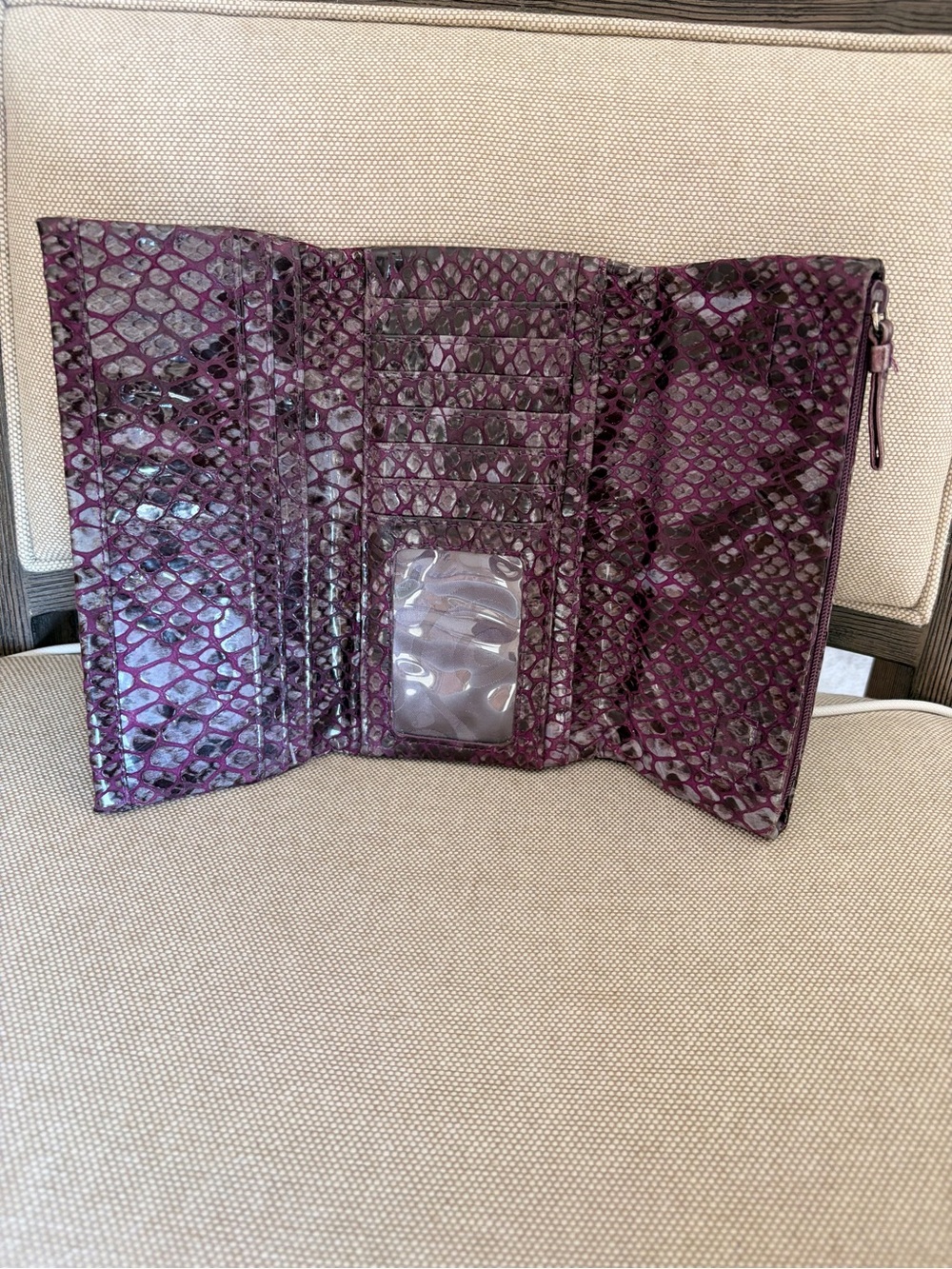 Brighton Purple Faux Snake-Embossed Foldover Wallet Silver Accent - Picture 4 of 9